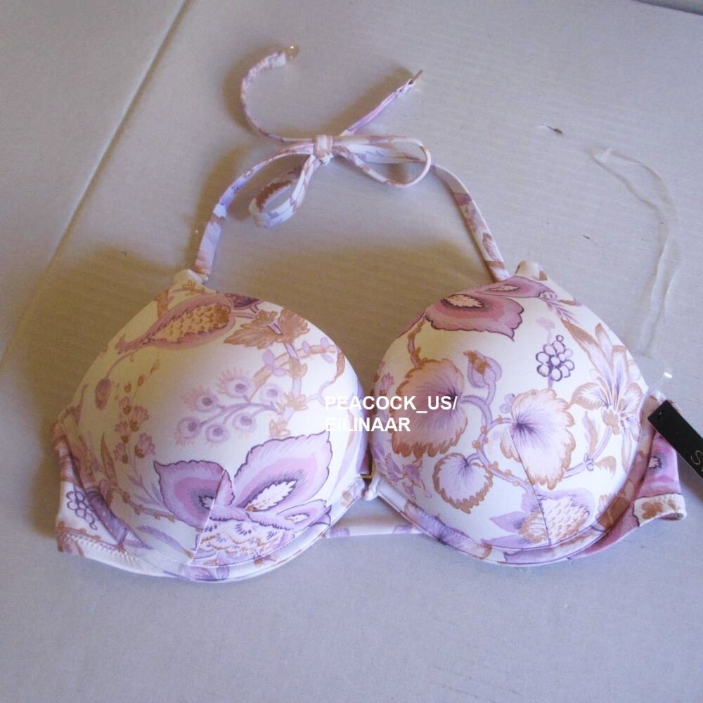 38C Victoria Secret Swim Bombshell Push-up Bkini Top +2 Cup Sizes White Floral